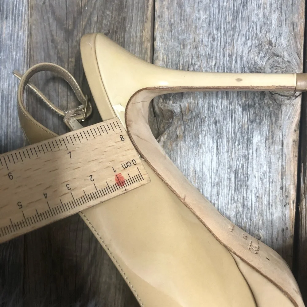 Jimmy Choo Beige Patent Leather Peep-Toe Slingback Heels
